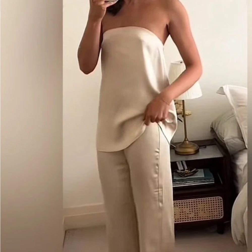 Zara STRAPLESS SATIN EFFECT TOP & WIDE LEG PANT SET - Picture 2 of 6